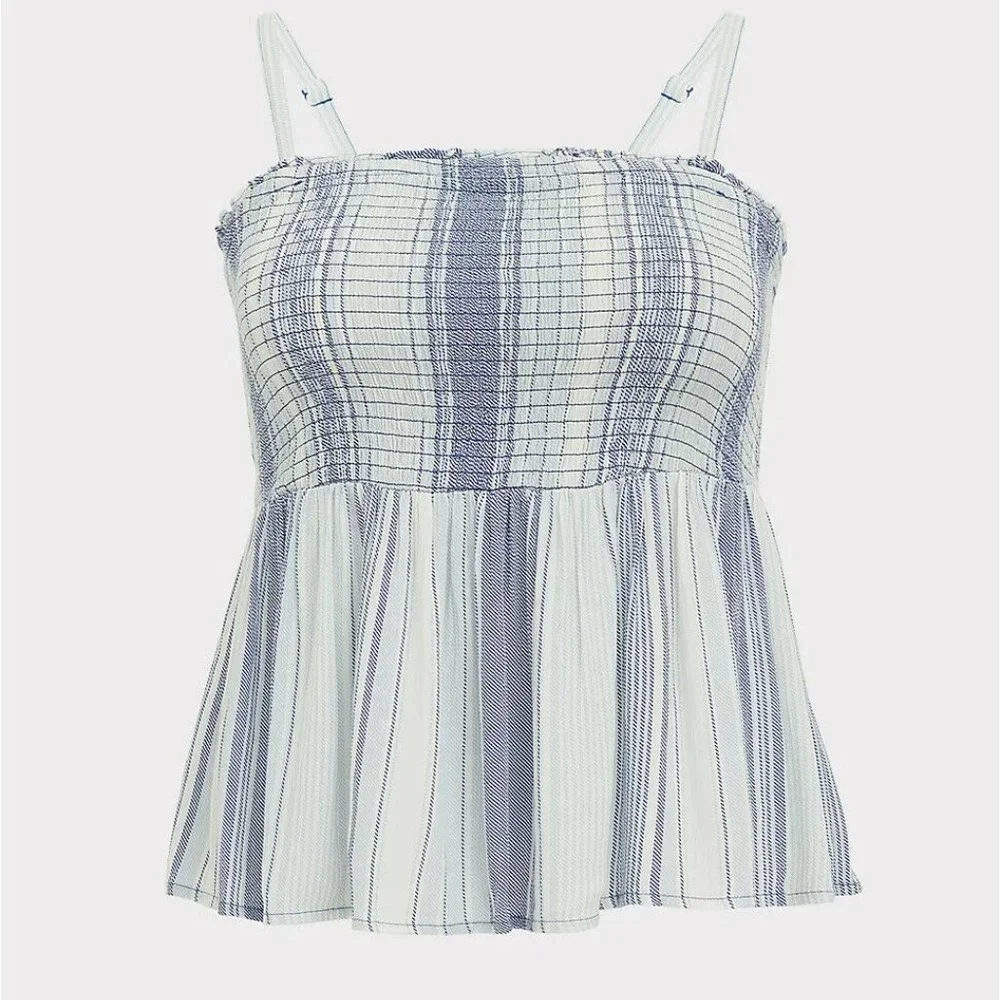 Torrid Blue Striped Gauze Smocked Cami Blue Top Women's Plus Size 1 1X H12385 - Picture 11 of 11
